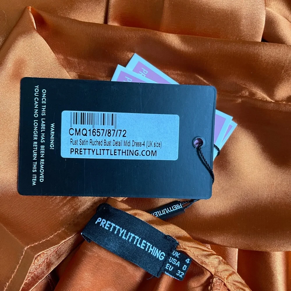 Rust Satin Ruched Dress - Picture 6 of 7